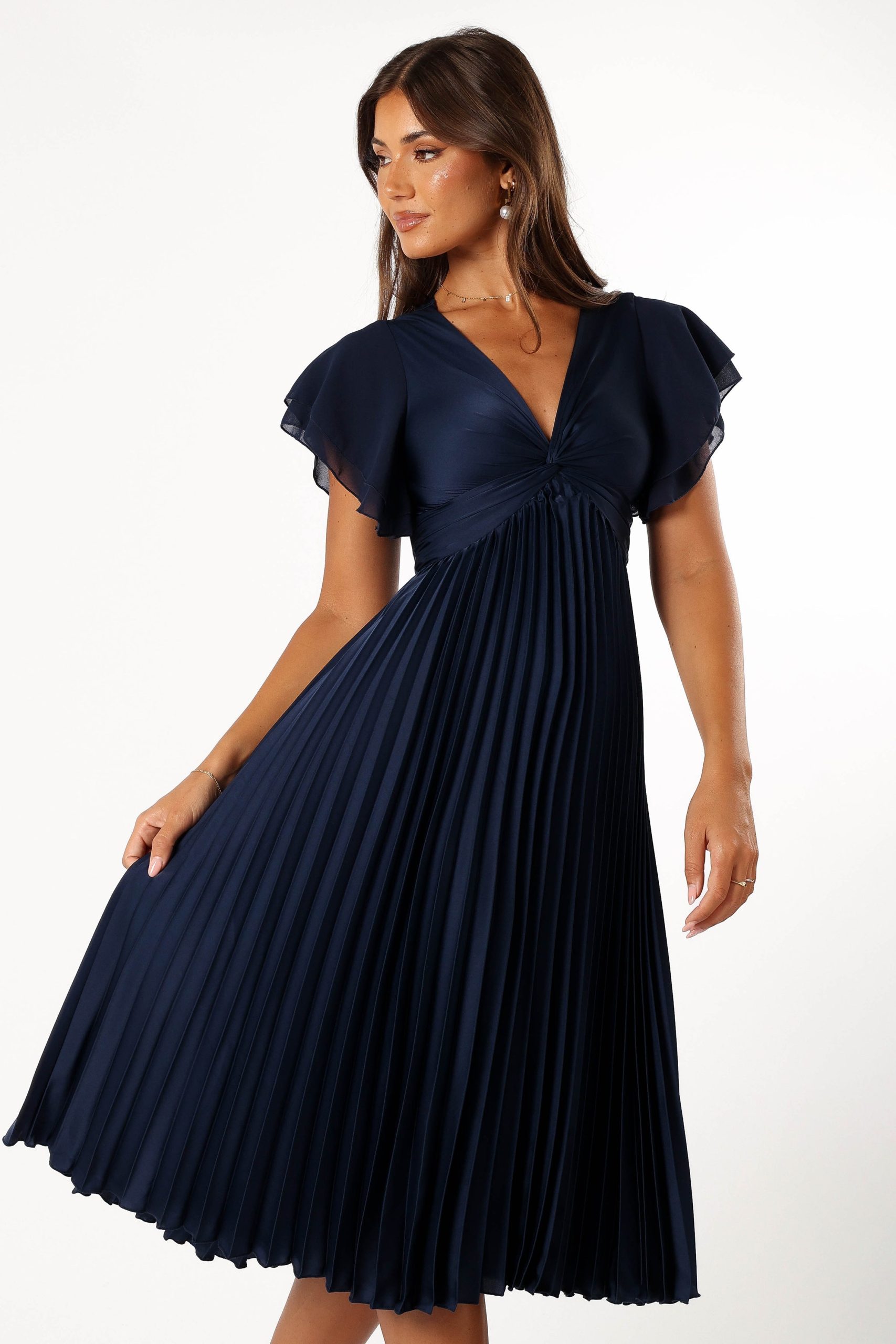 Nova Flutter Sleeve Midi Dress - Navy - Image 6
