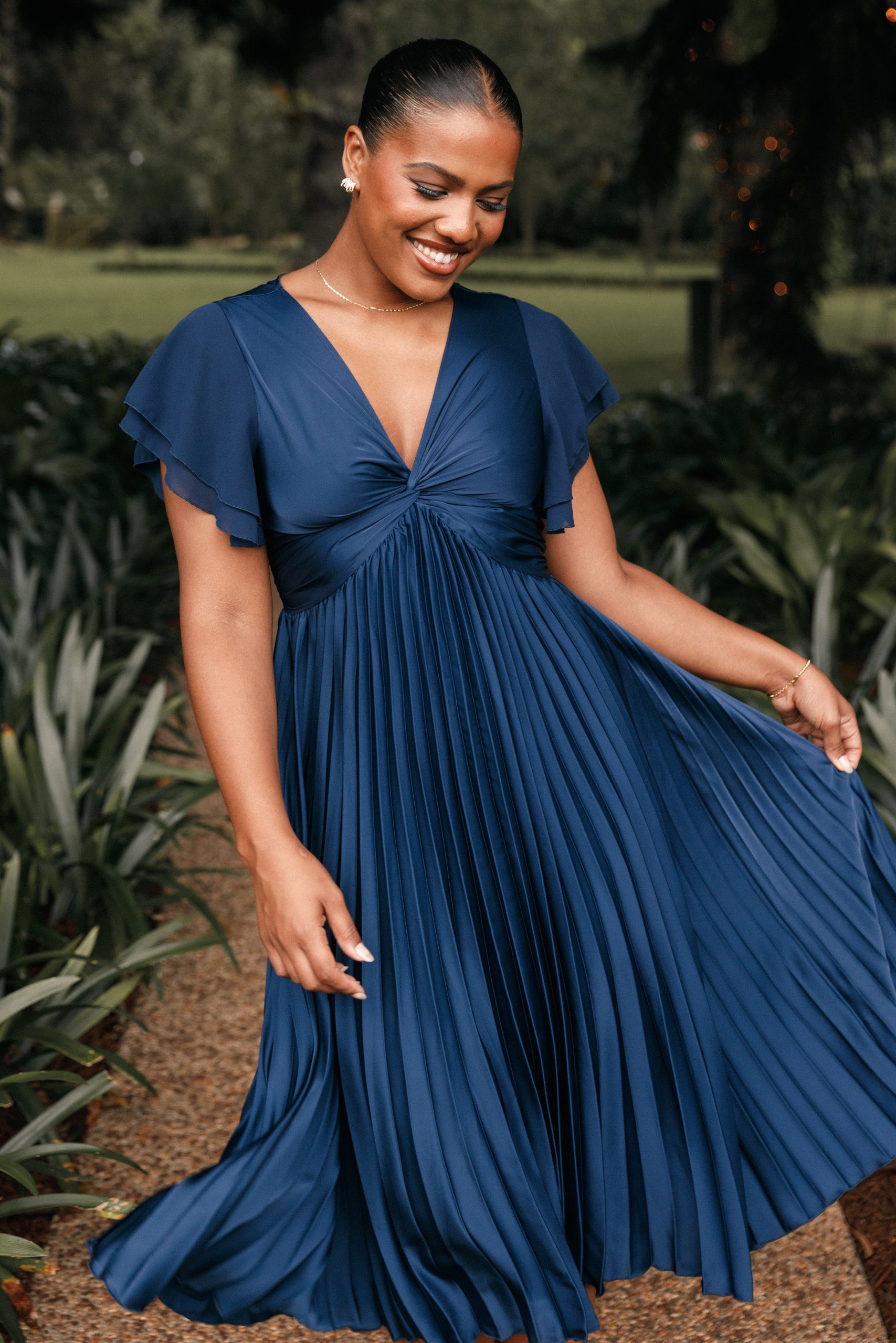 Nova Flutter Sleeve Midi Dress - Navy - Image 3