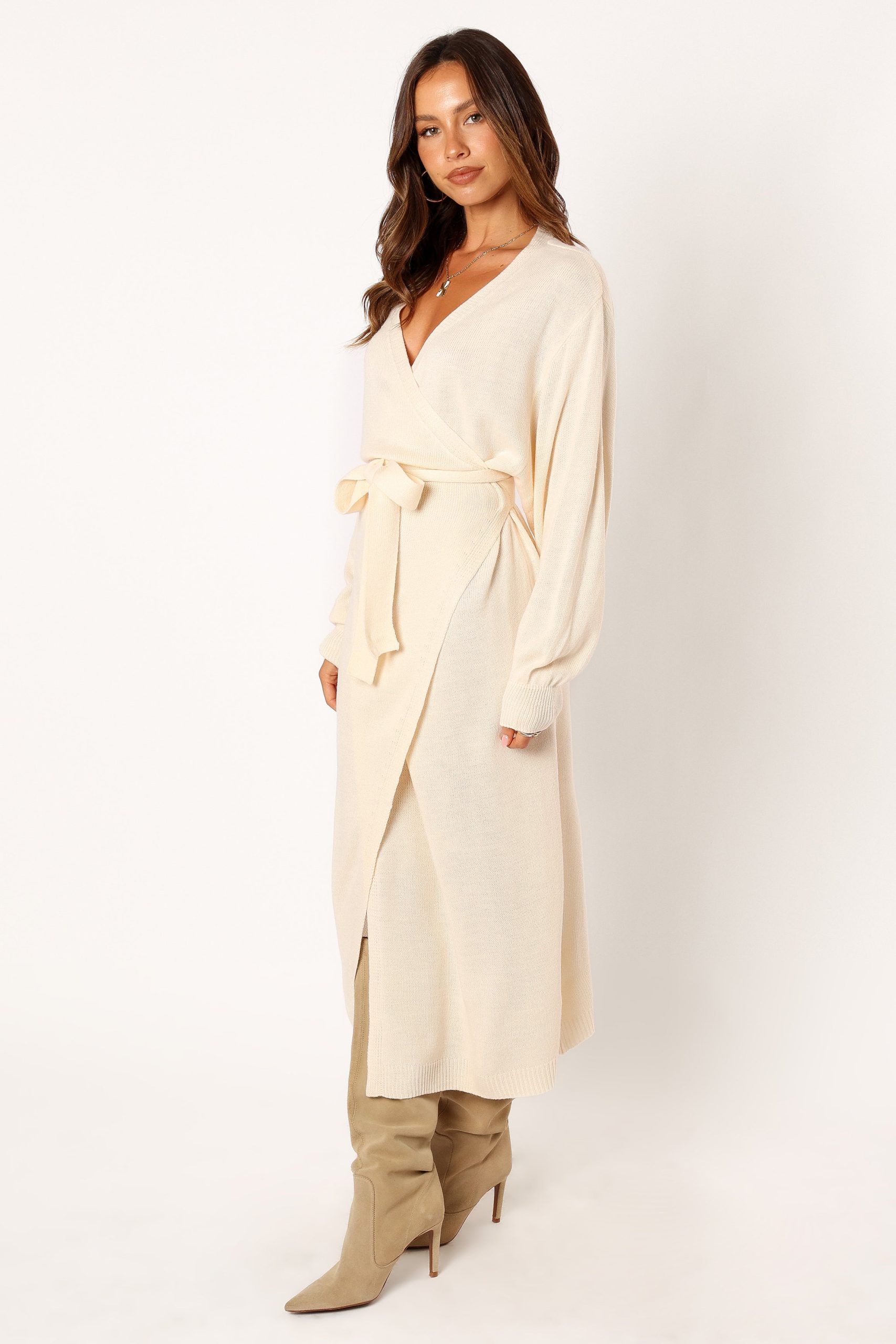 Nova Wrap Knit Midi Dress - Taupe - Image 4