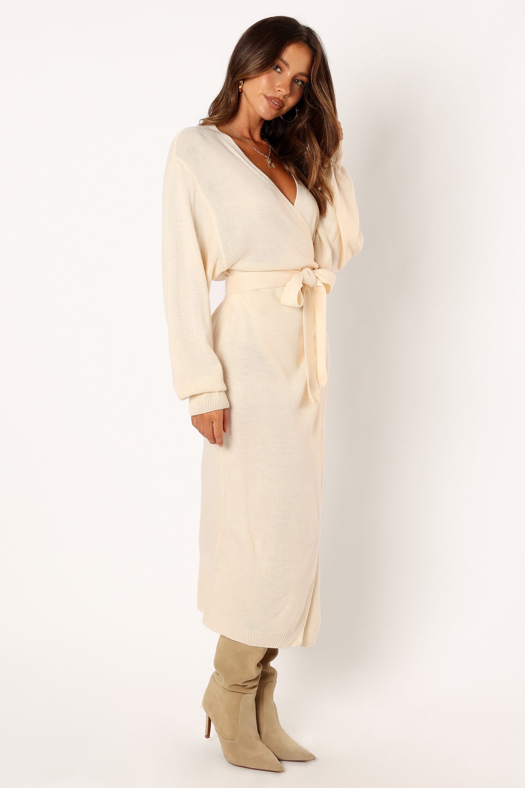 Nova Wrap Knit Midi Dress - Taupe - Image 7