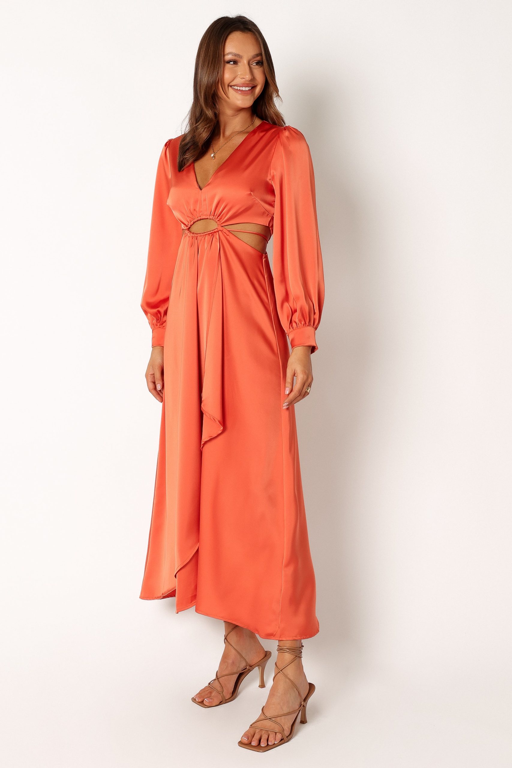 Peyton Long Sleeve Midi Dress - Orange - Image 2