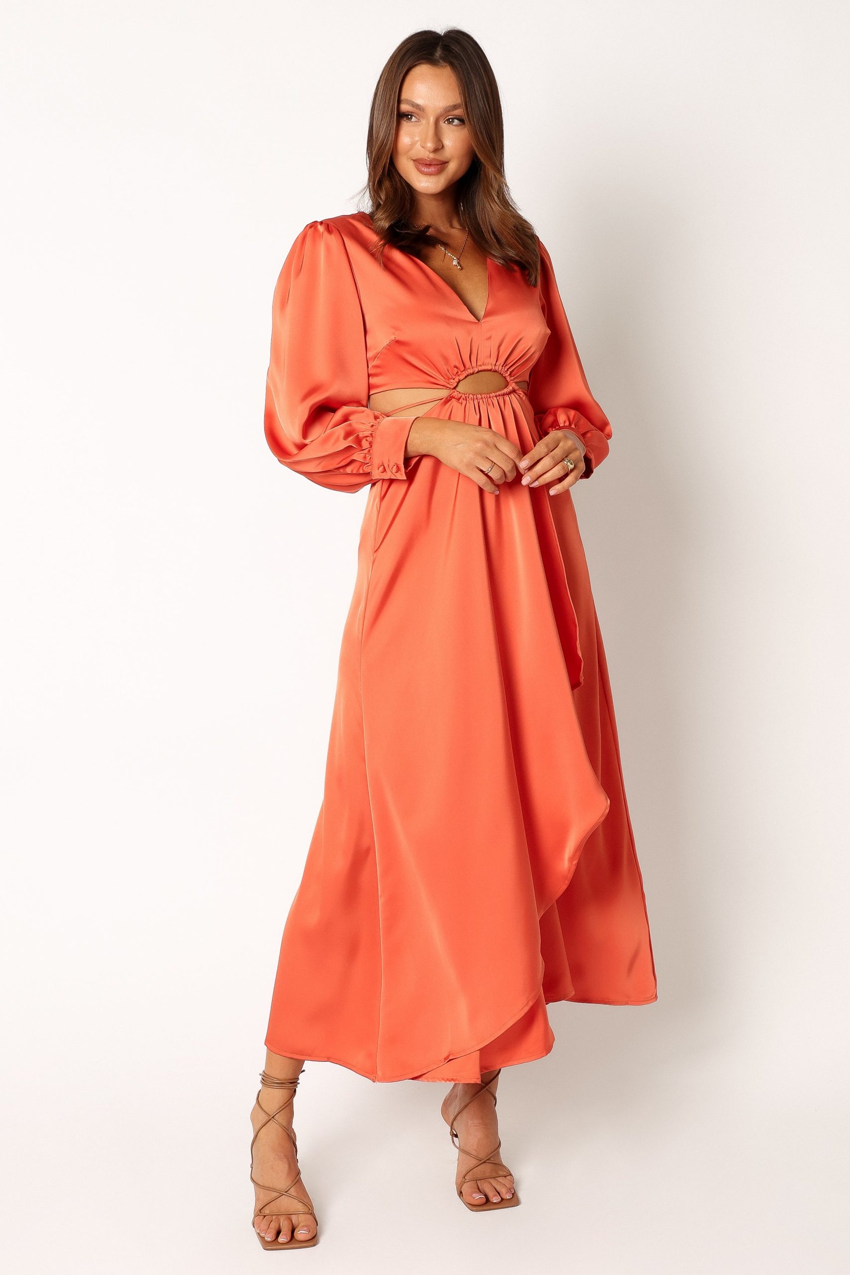 Peyton Long Sleeve Midi Dress - Orange - Image 3