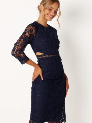 Pia Long Sleeve Midi Dress - Navy