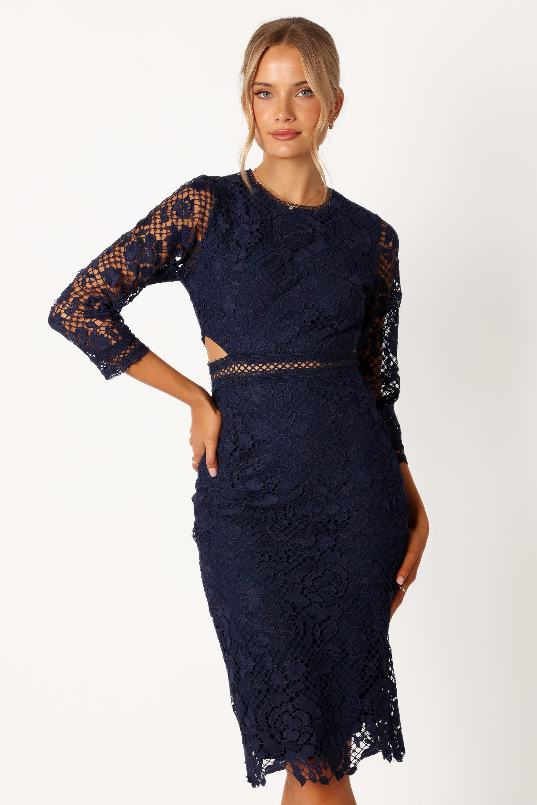 Pia Long Sleeve Midi Dress - Navy - Image 2