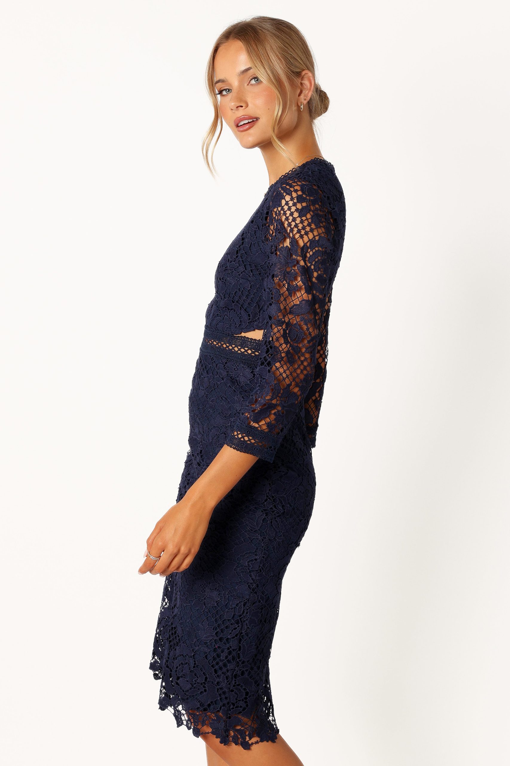 Pia Long Sleeve Midi Dress - Navy - Image 3