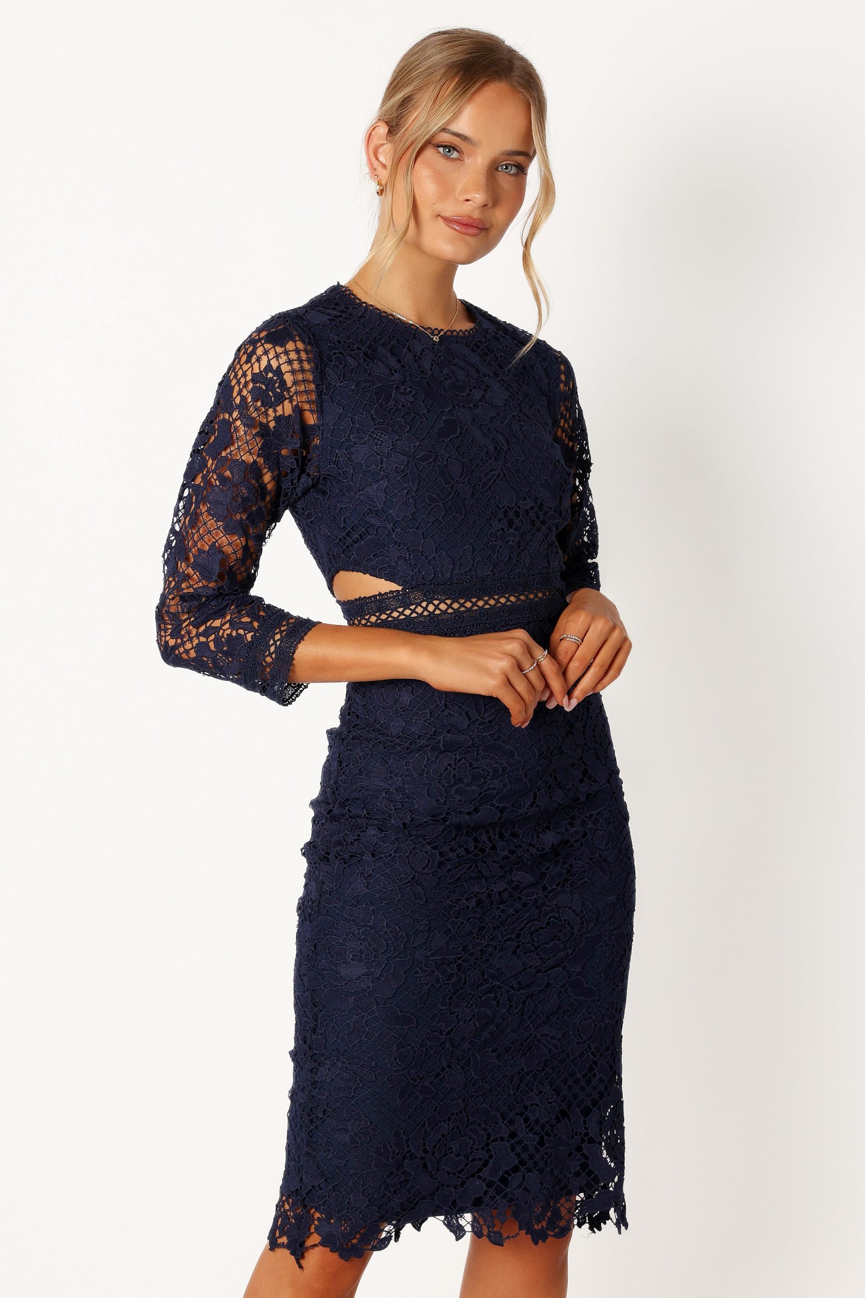 Pia Long Sleeve Midi Dress - Navy - Image 5