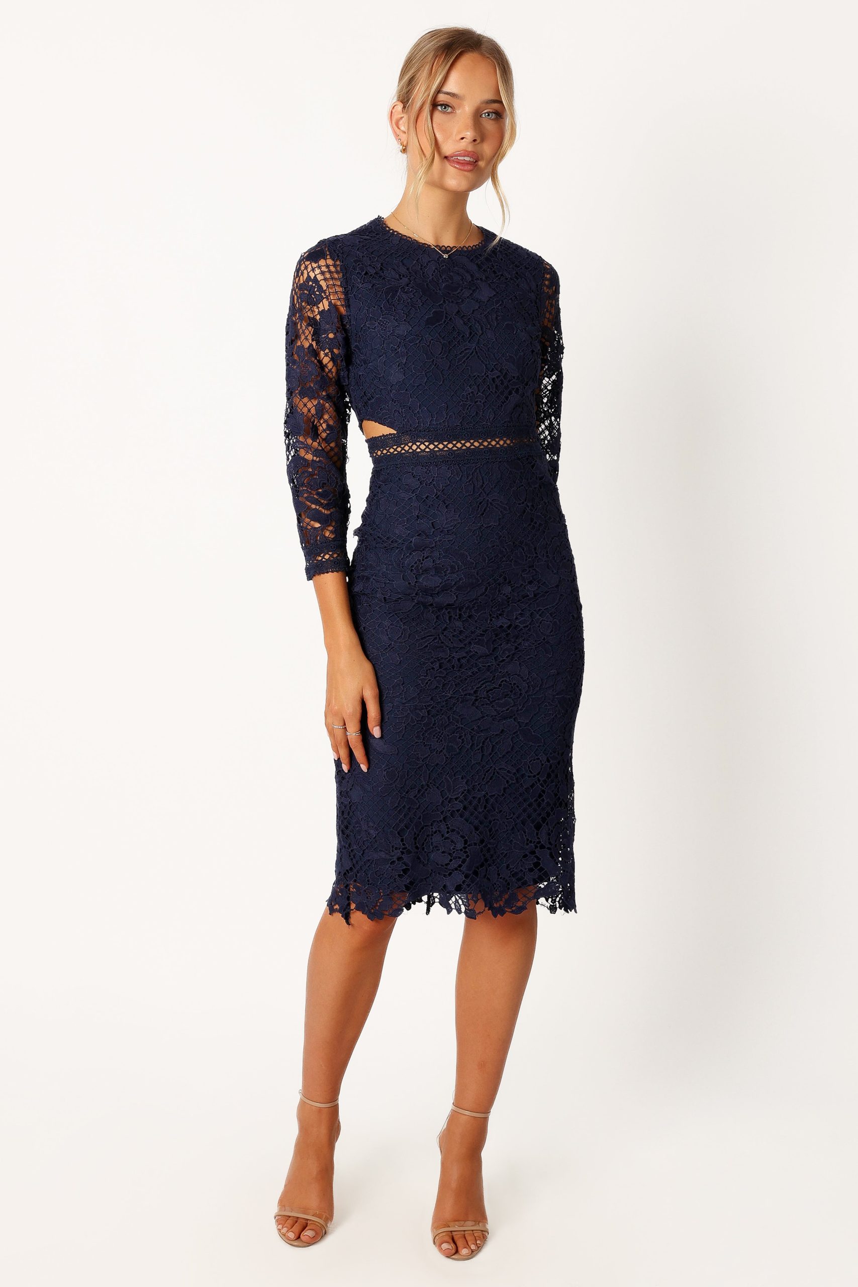 Pia Long Sleeve Midi Dress - Navy - Image 6