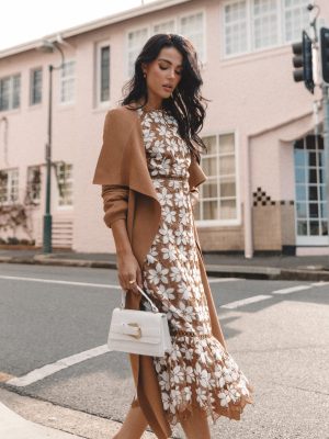 Pierre Long Sleeve Lace Maxi Dress - Mocha