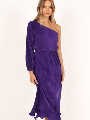 Pontee One Shoulder Pleated Midi Dress - Purple