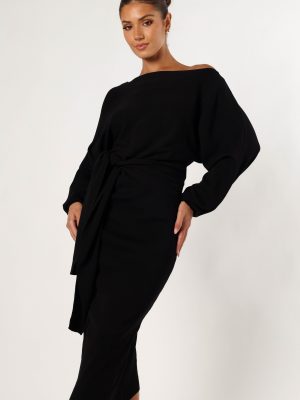 Prancer Off Shoulder Midi Dress - Black