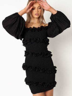 Reba Off Shoulder Mini Dress - Black
