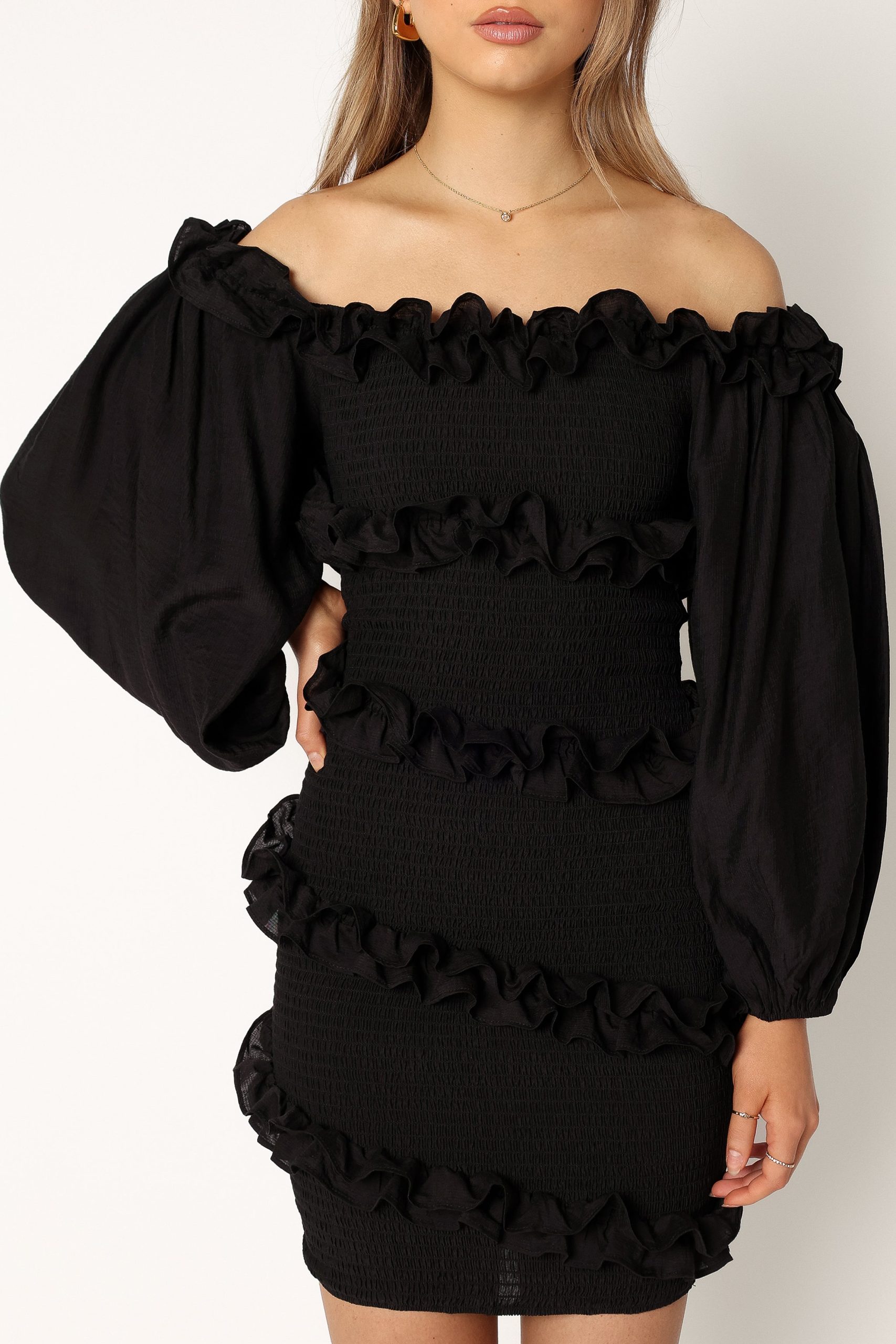 Reba Off Shoulder Mini Dress - Black - Image 5