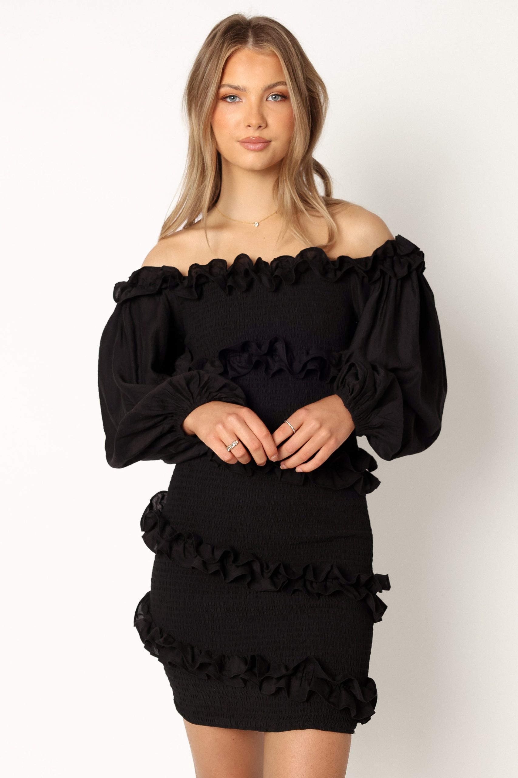 Reba Off Shoulder Mini Dress - Black - Image 7