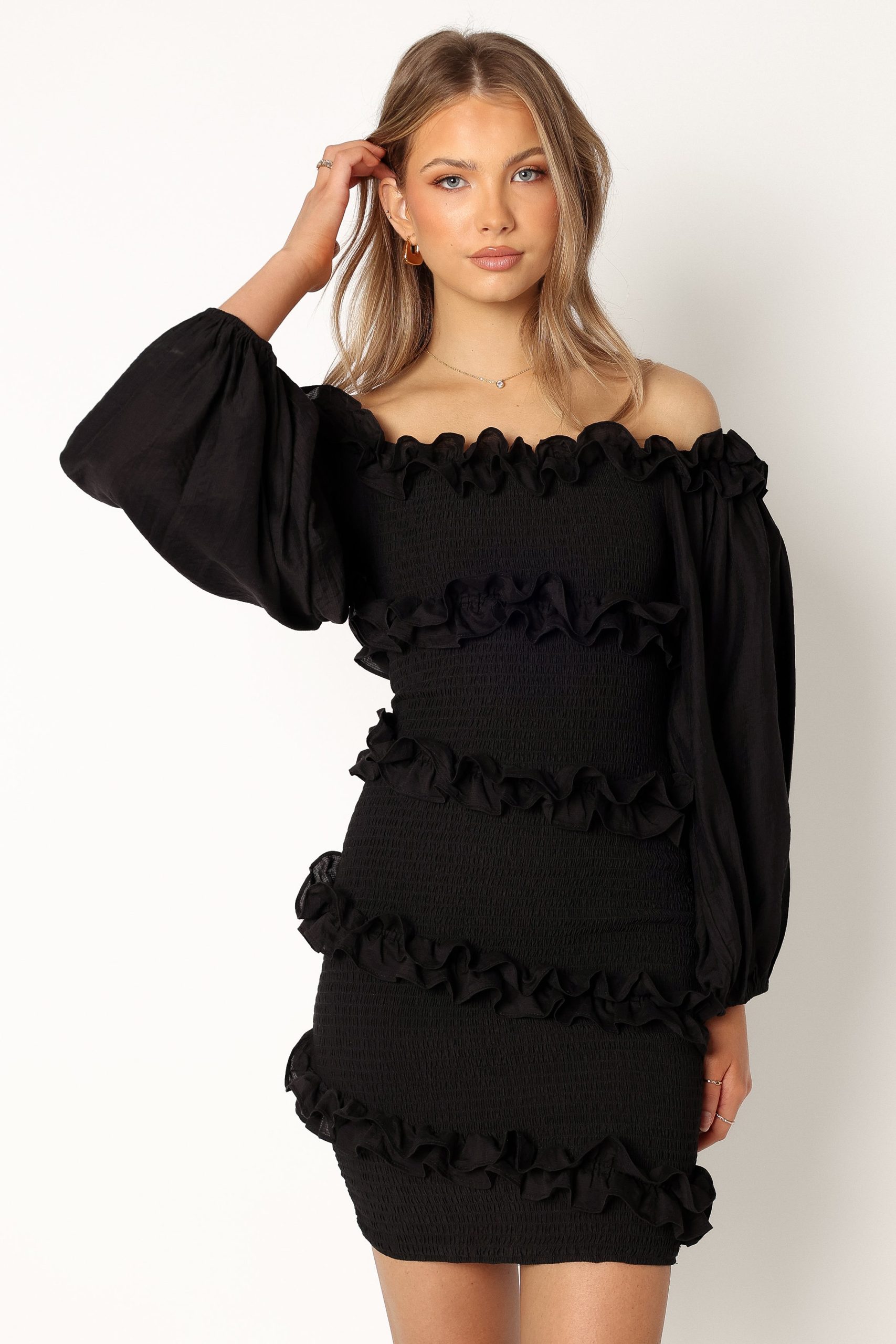 Reba Off Shoulder Mini Dress - Black - Image 8