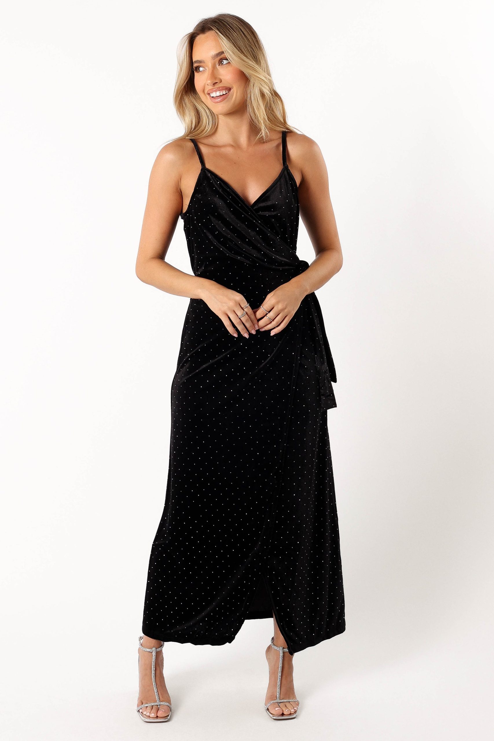 Renarde Wrap Velvet Midi Dress - Black - Image 2