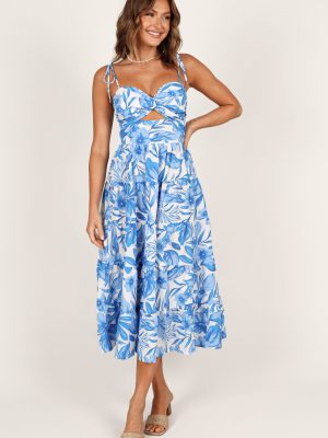 Rose Midi Dress - Blue/White