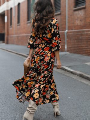 Ruana Maxi Dress - Black Floral