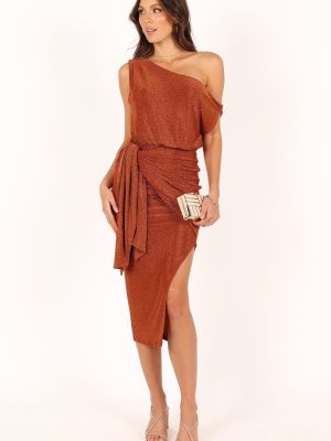 Santiago Off Shoulder Midi Dress - Bronze