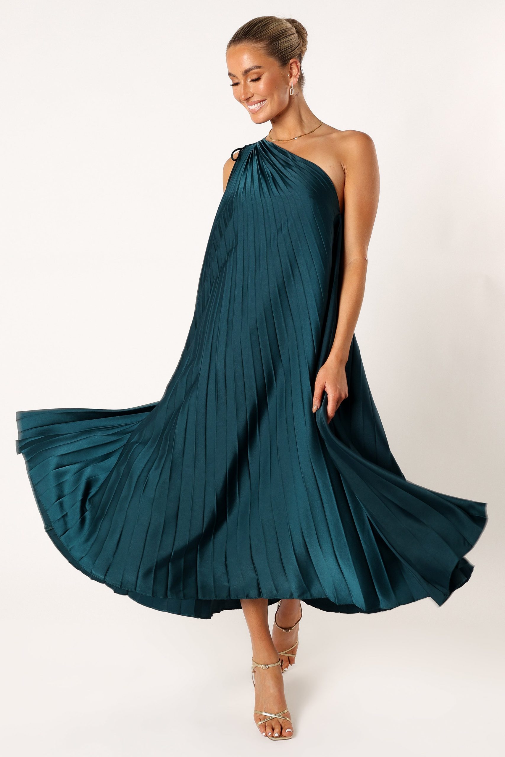 Selena One Shoulder Midi Dress - Emerald - Image 2