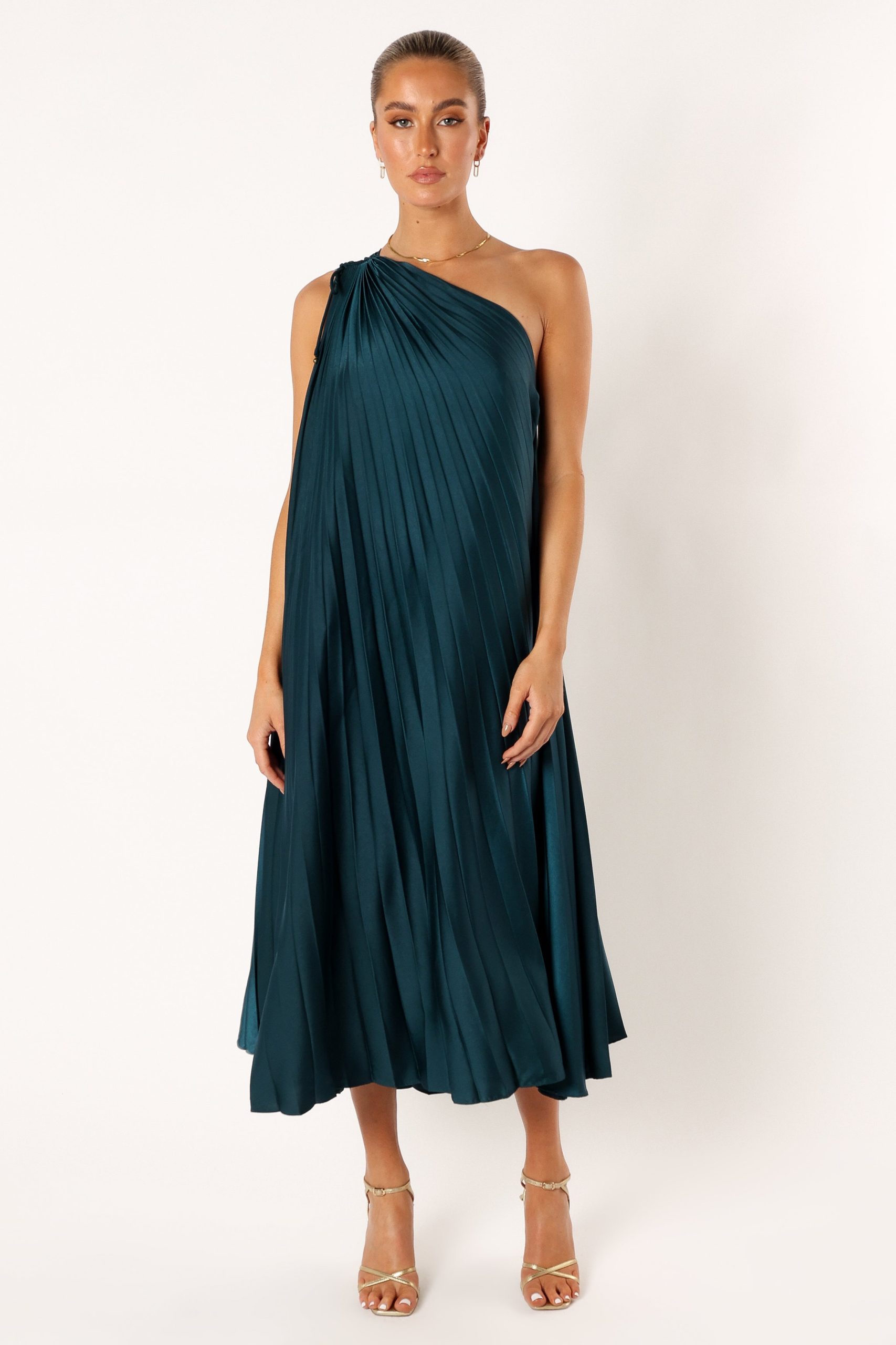 Selena One Shoulder Midi Dress - Emerald - Image 8