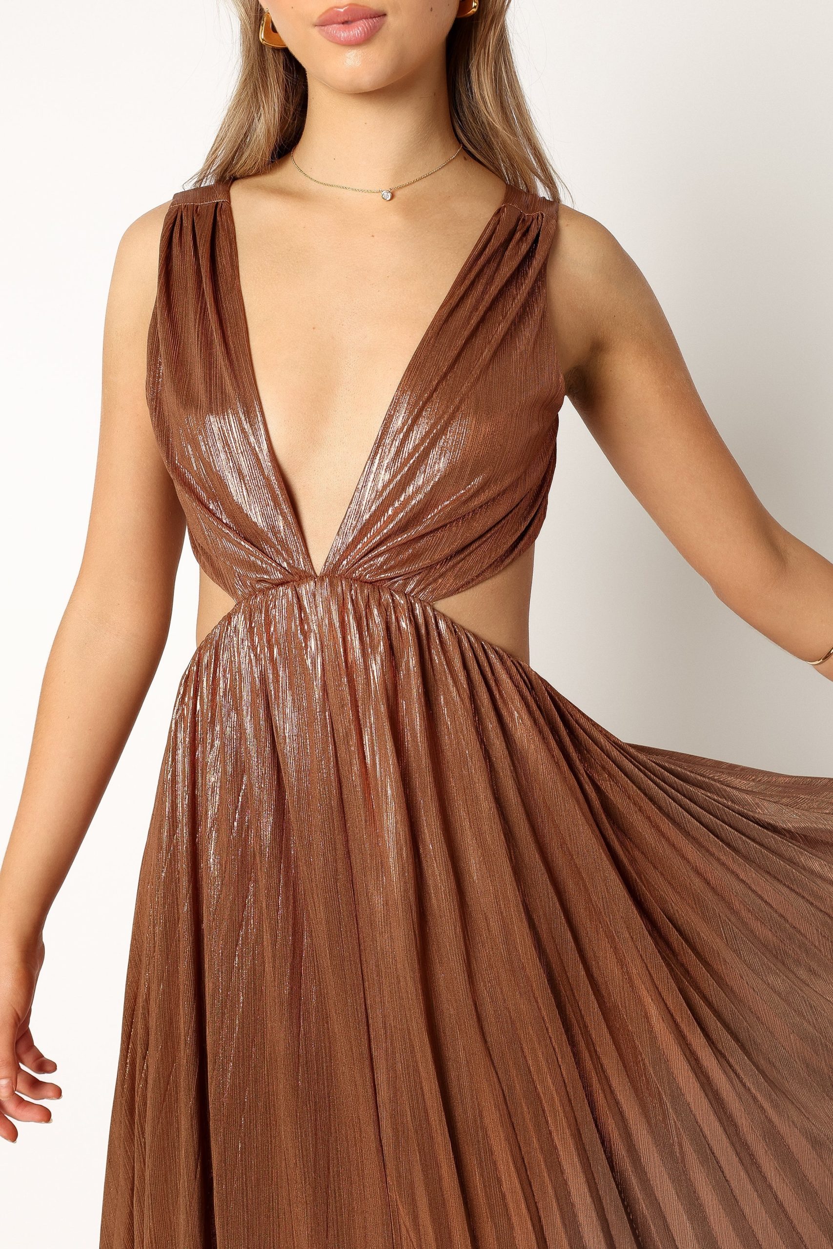 Shania Pleated Maxi Dress - Bronze - Image 11