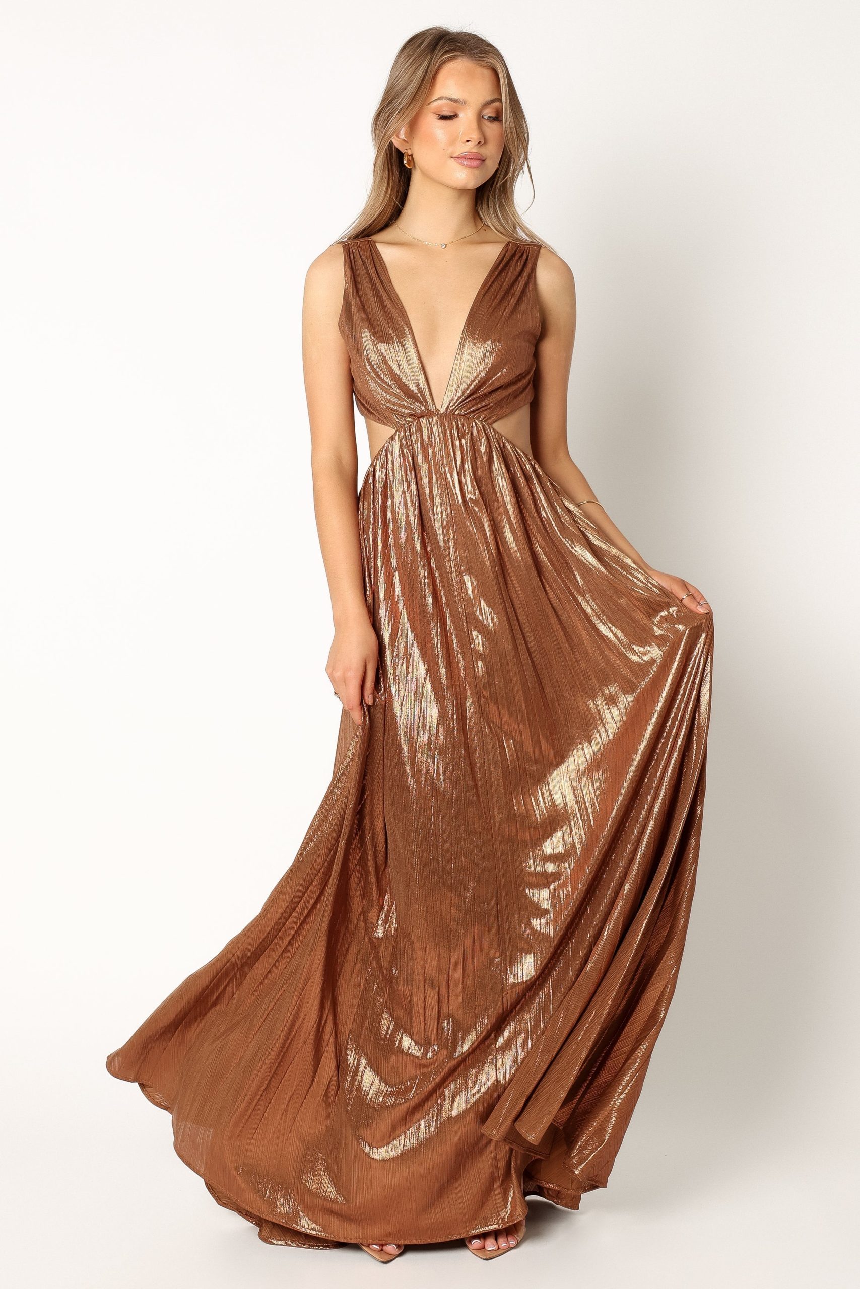 Shania Pleated Maxi Dress - Bronze - Image 3