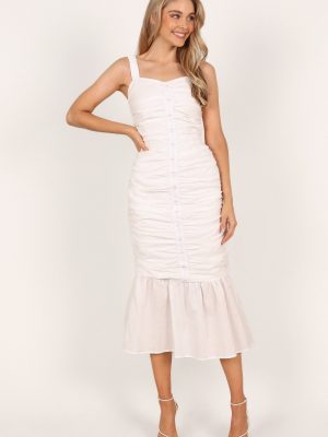 Sierre Ruched Midi Dress - White