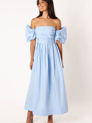 Solana Off Shoulder Midi Dress - Blue