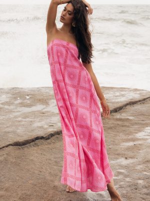 Soph Strapless Maxi Dress - Pink Red