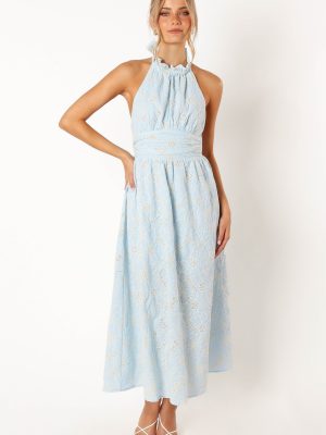 Taila Halterneck Midi Dress - Blue Floral