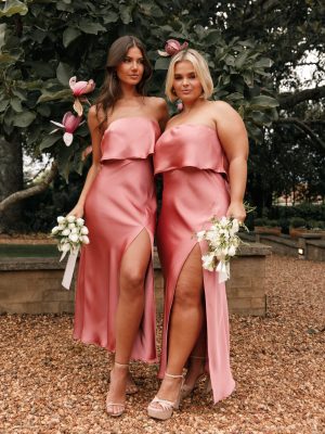 Vienna Strapless Midi Dress - Dusty Rose