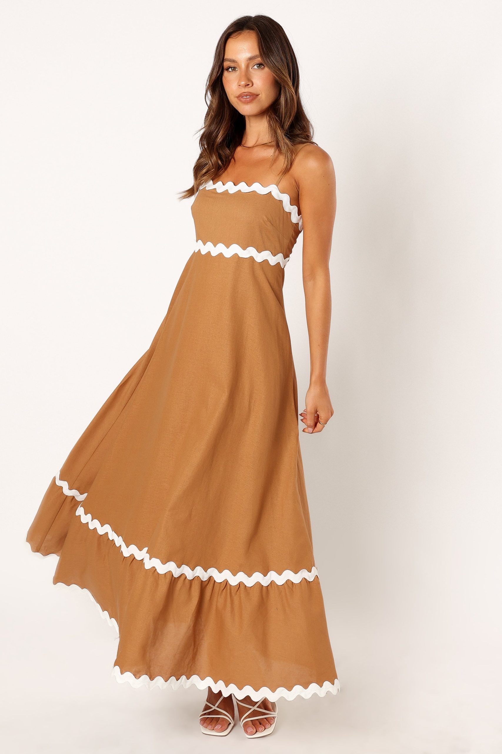 Yana Maxi Dress - Tan White - Image 7