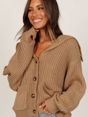 Amelia Oversize Collar Button Cardigan - Camel
