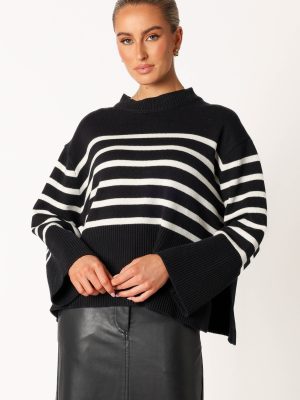 Avalynn Striped Knit Sweater - Black White