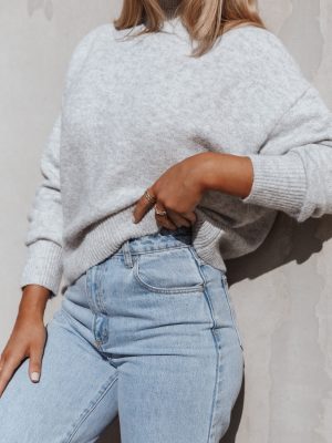 Brianna Mockneck Knit Sweater - Heather Grey
