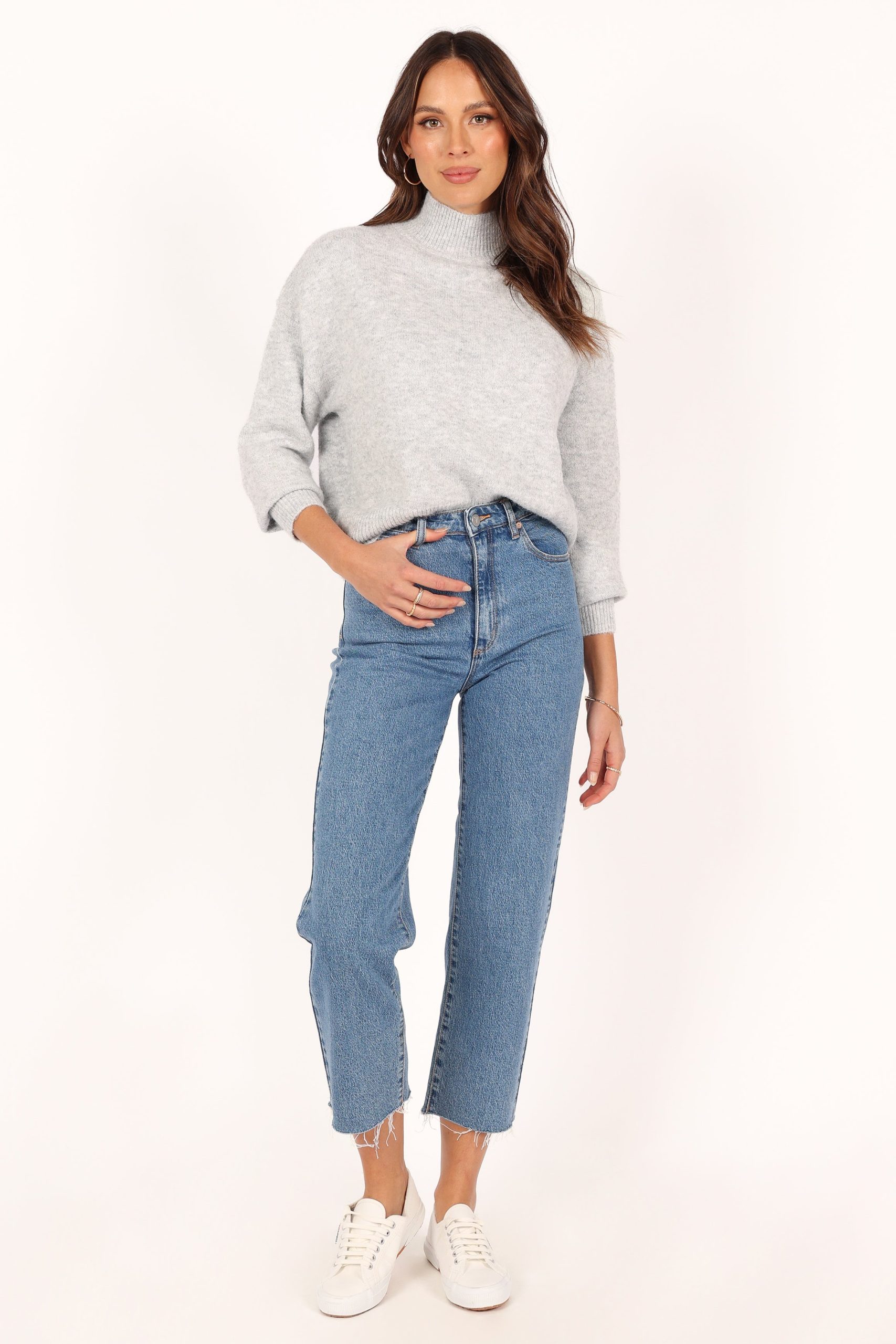 Brianna Mockneck Knit Sweater - Heather Grey - Image 4
