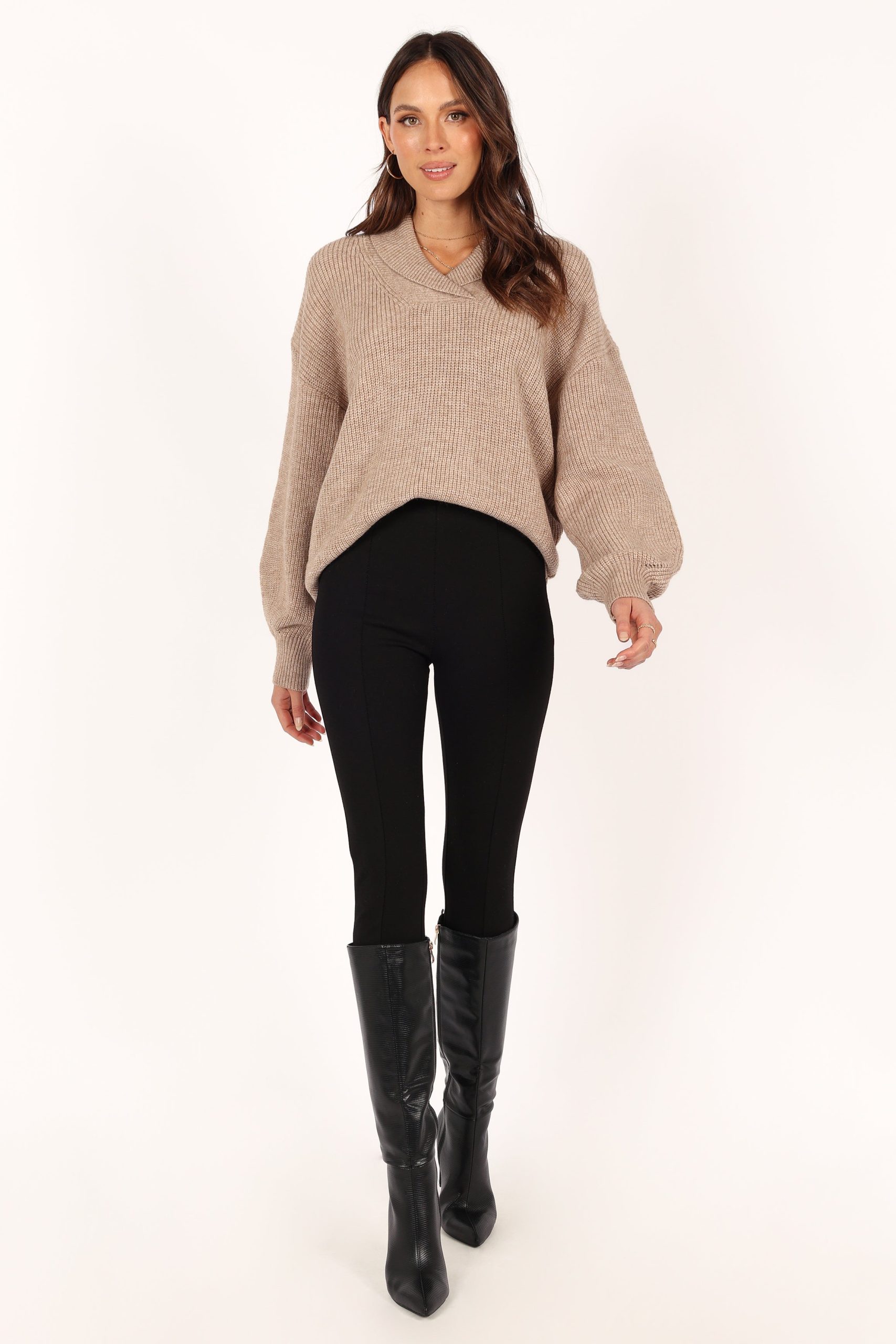 Carly Collar Knit Sweater - Oatmeal - Image 3