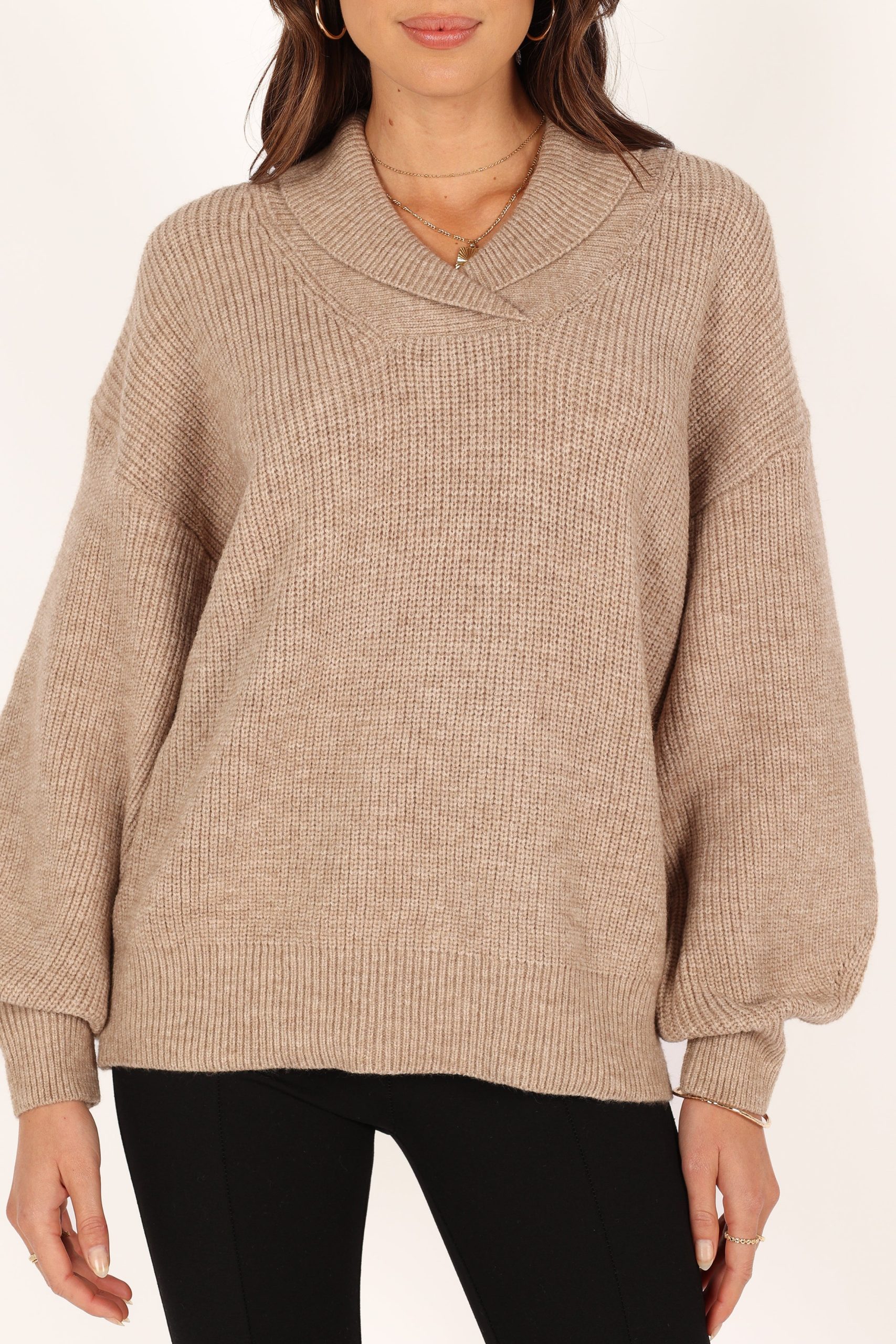 Carly Collar Knit Sweater - Oatmeal - Image 11