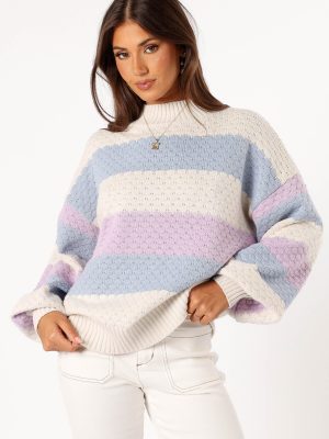 Dani Multi Stripe Knit Sweater - White Light Blue