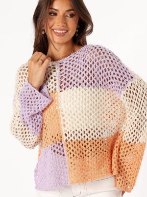 Dawn Color Block Knit Sweater - Cream Lavender