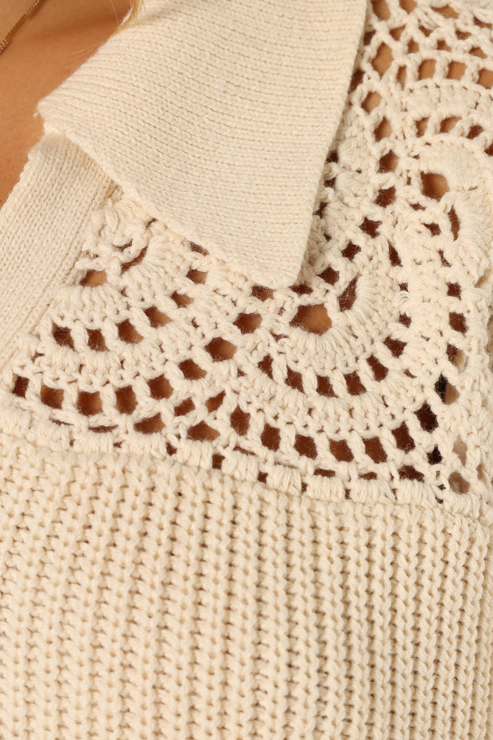 Emerie Crochet Detail Collar Knit Sweater - Ivory - Image 8