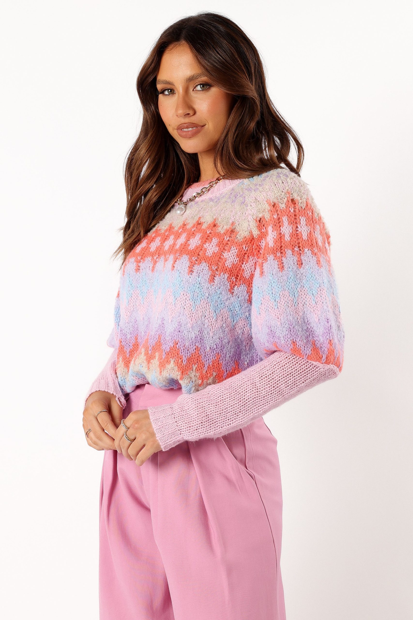 Emerson Fairisle Knit Sweater - Coral Blue - Image 3