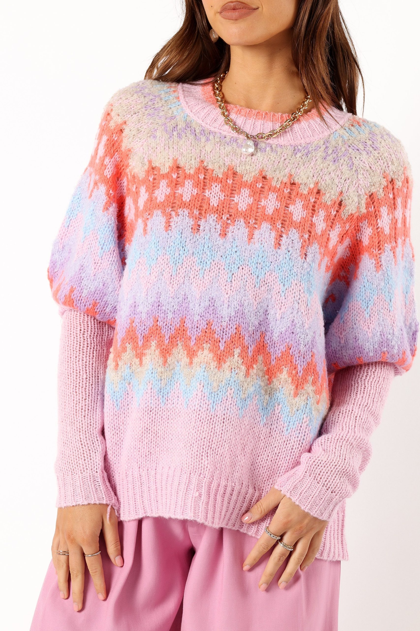 Emerson Fairisle Knit Sweater - Coral Blue - Image 6