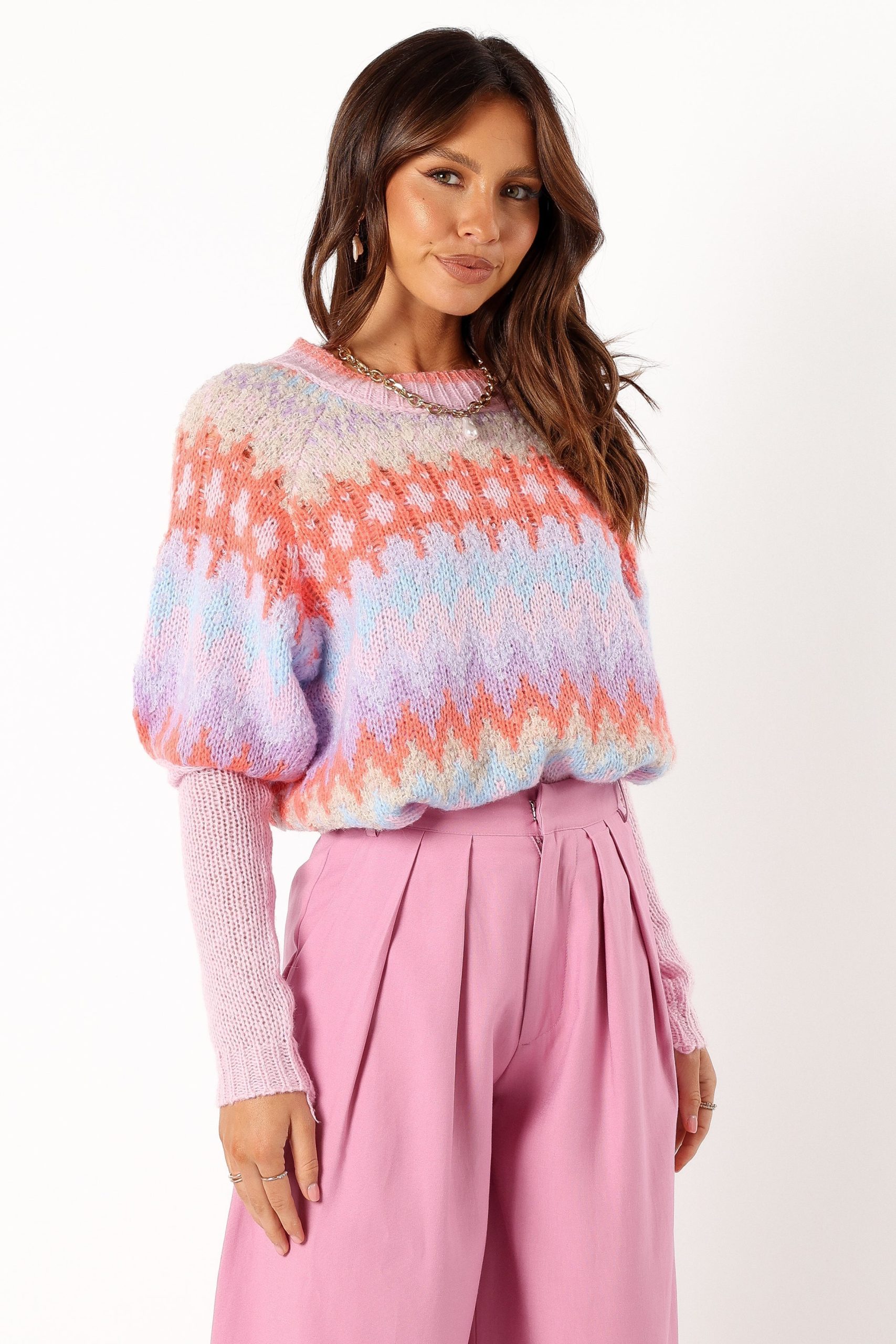 Emerson Fairisle Knit Sweater - Coral Blue - Image 5