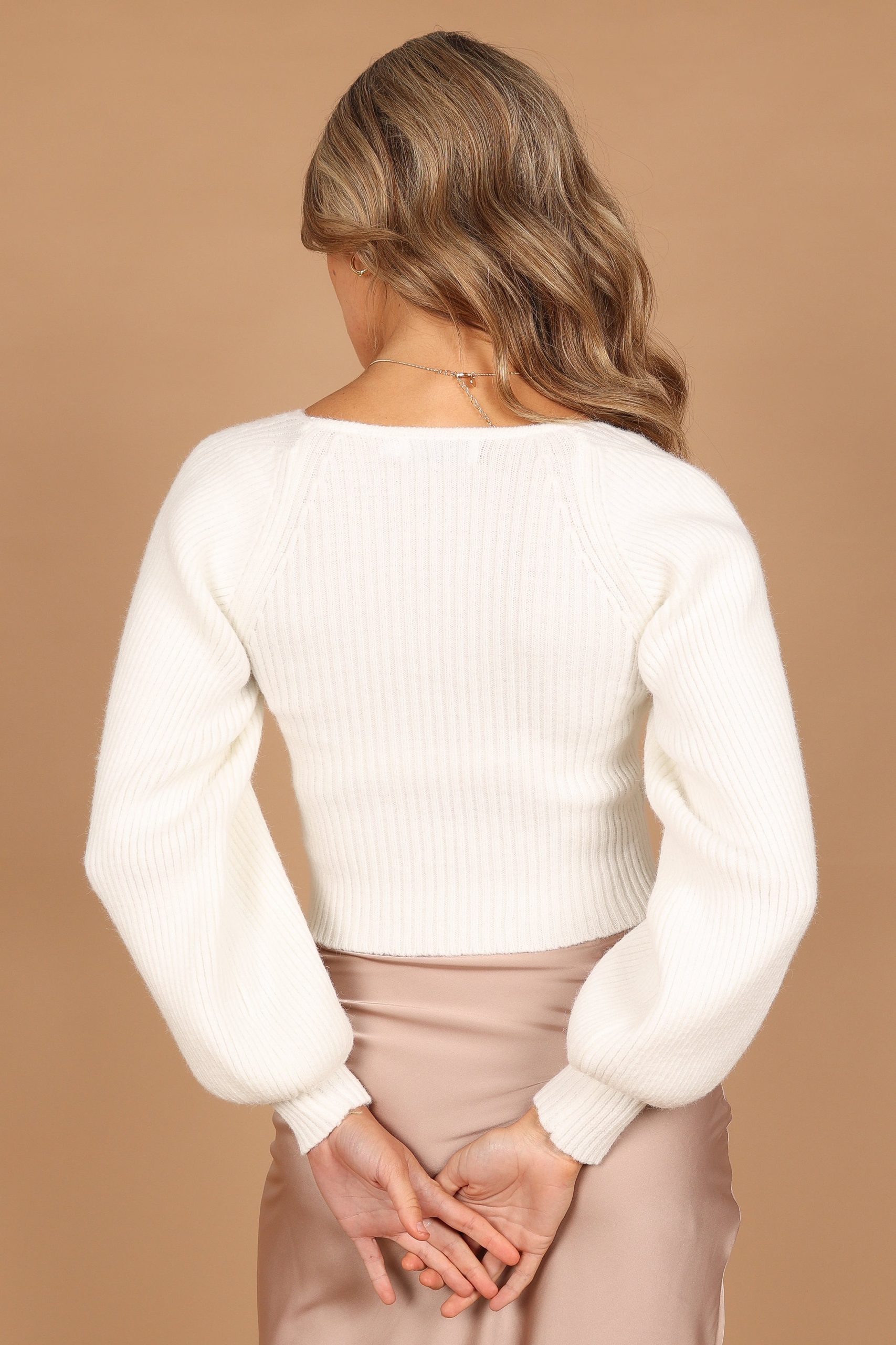 Gia Sweetheart Neck Bell Sleeve Knit Sweater - White - Image 7