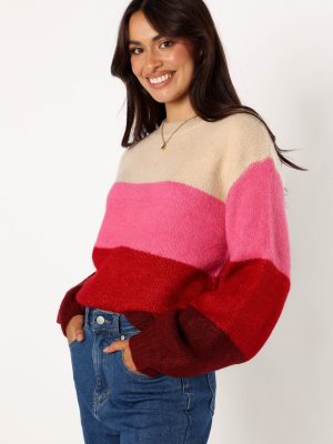 Giovanna Crewneck Multi Stripe Knit Sweater - Berry