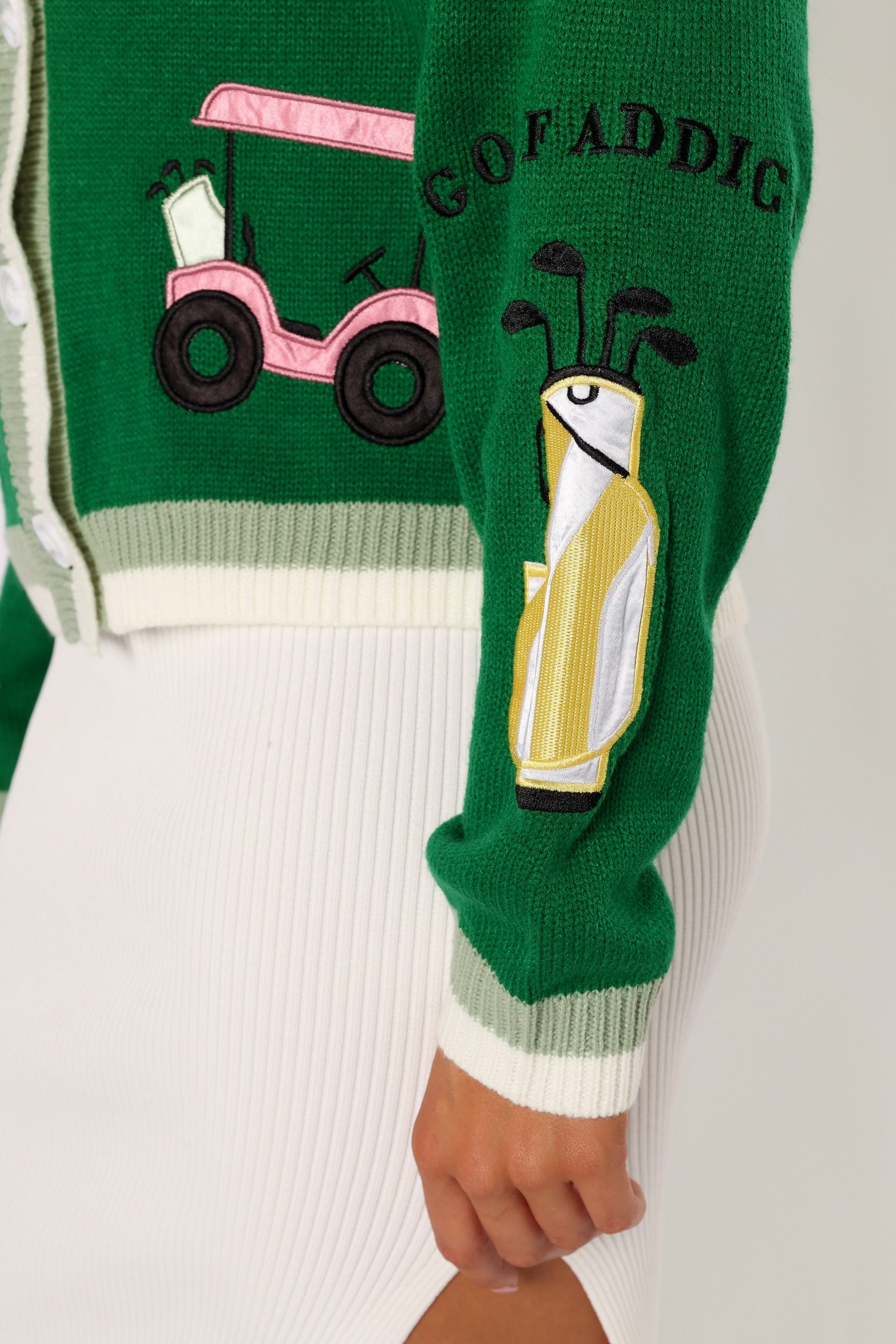 Golf Embroidered Patch Button Front Cardigan - Field Green - Image 2