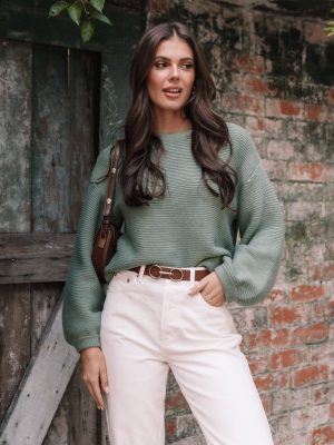 Lakelyn Textured Knit Sweater - Khaki