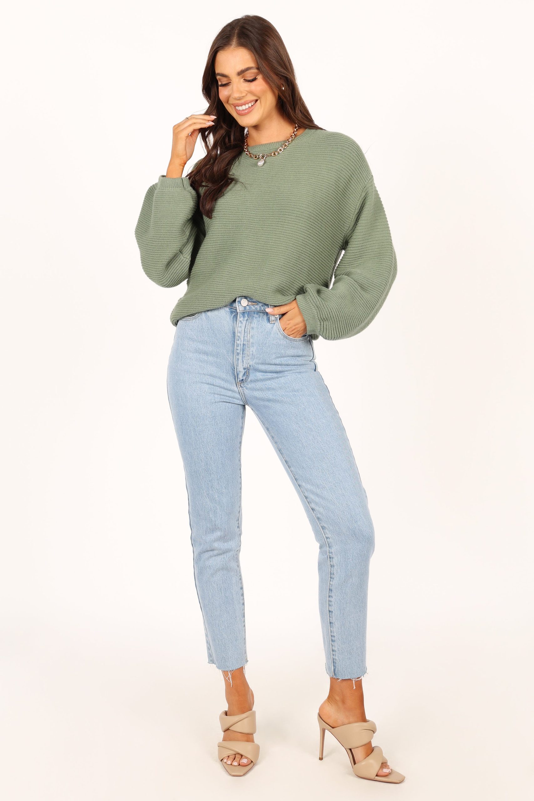 Lakelyn Textured Knit Sweater - Khaki - Image 4