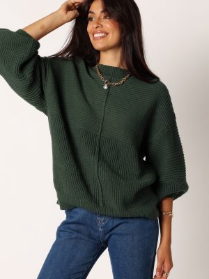 Meredith Ribbed Crewneck Knit Sweater - Green